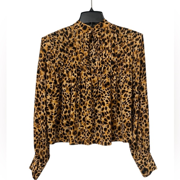 Aritzia Babaton XS Women’s leopard cheetah print long sleeve mock neck pleated - Picture 3 of 7